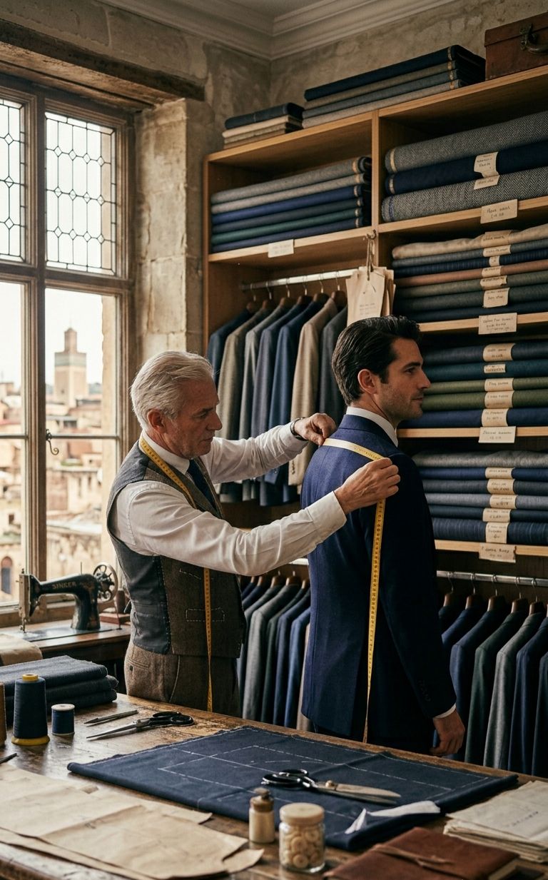In-house tailor performing same-day alterations on a client suit